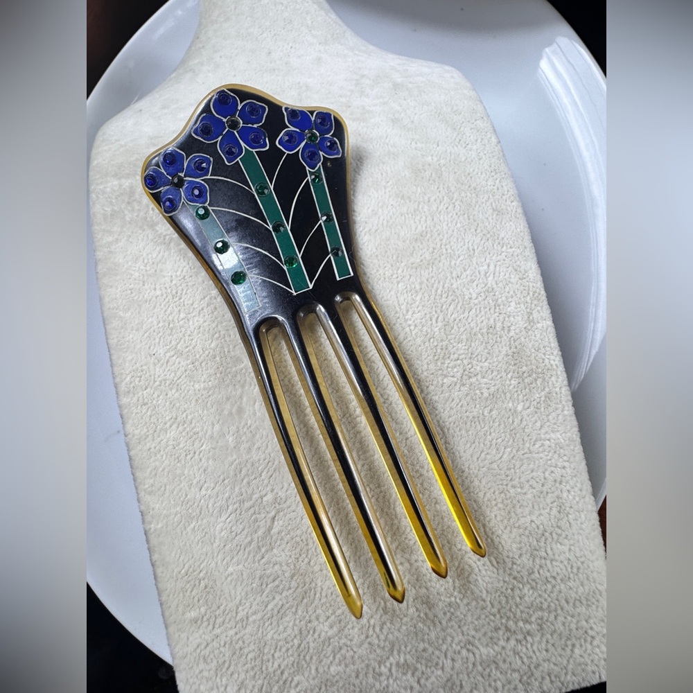 1920’s Emerald & Sapphire Stone Floral Hair Comb